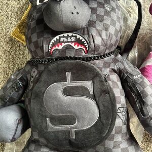 Checkered Plush Bear with Dollar Sign